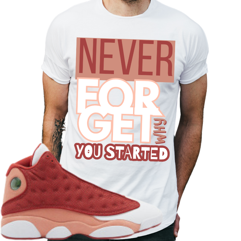 "Never forget why you started" T-shirt to Match Jordan 13 Retro Dune Red - The Tshirt Goat