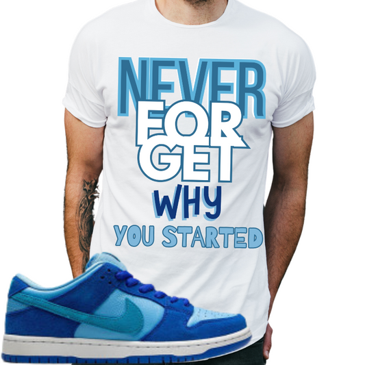 "Never forget why you started" T-shirt to Match Nike Dunk Low Fruity Pack-Blue Raspberry - The Tshirt Goat