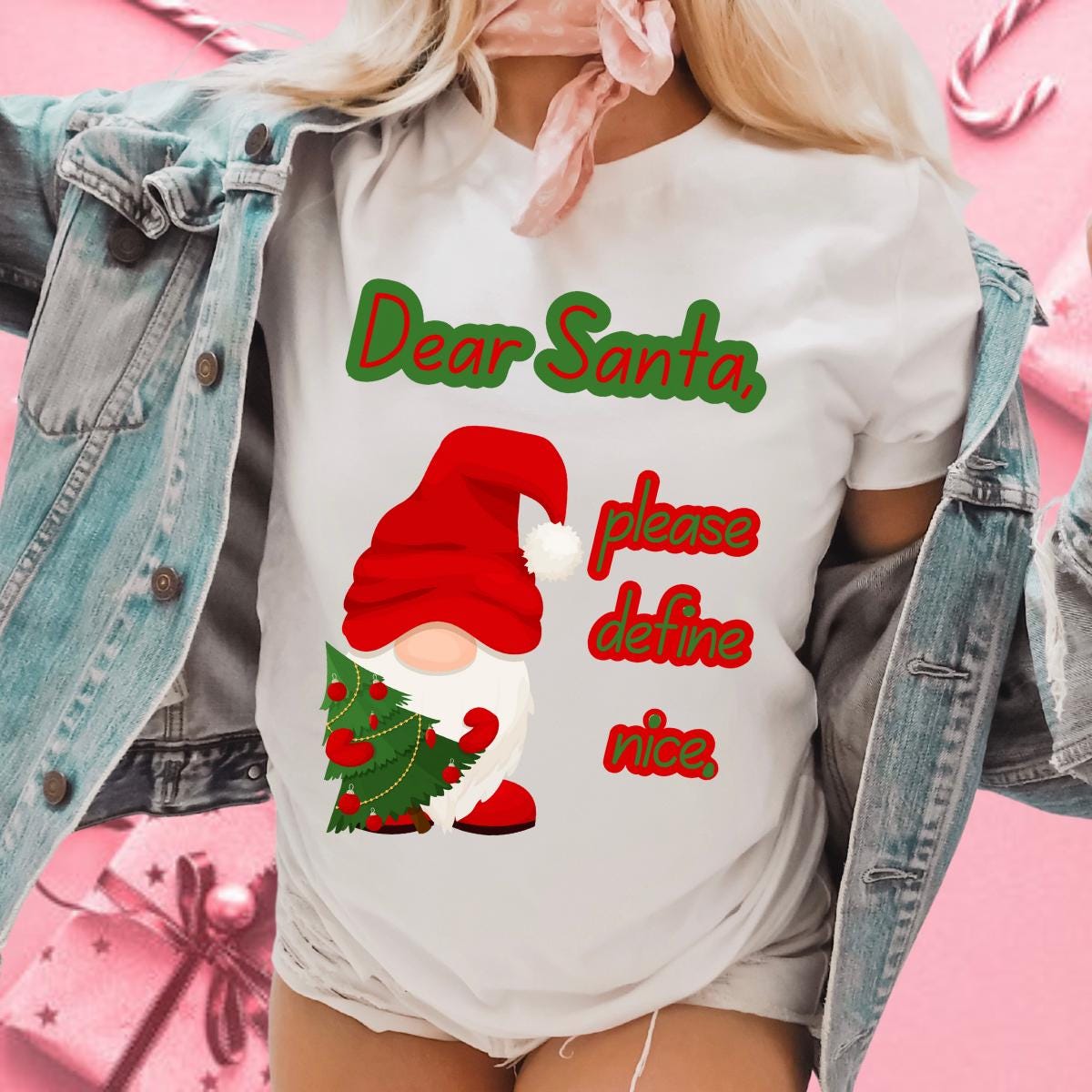 تي شيرت للجنسين مكتوب عليه Dear Santa, Please define "Nice" مع Santa Knome