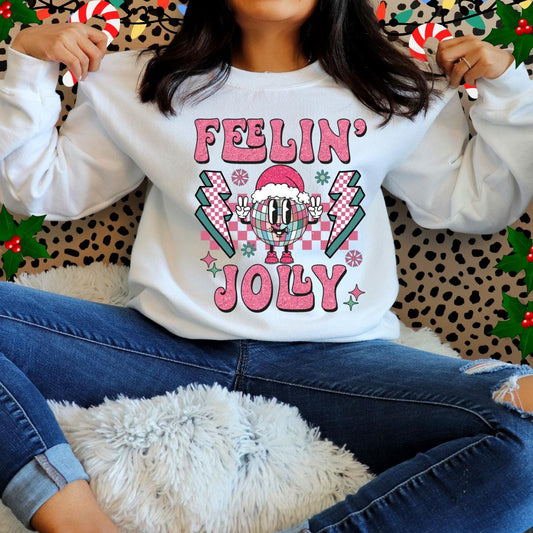 Sudadera navideña con bola de discoteca y purpurina sintética "Feelin' Jolly"