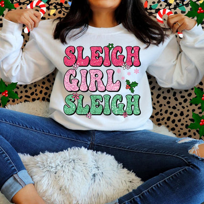 Sudadera con capucha rosa con purpurina sintética "Sleigh Girl Sleigh"