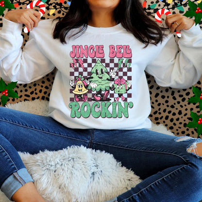 Sudadera navideña con purpurina sintética y la frase "Jingle Bell Rockin"