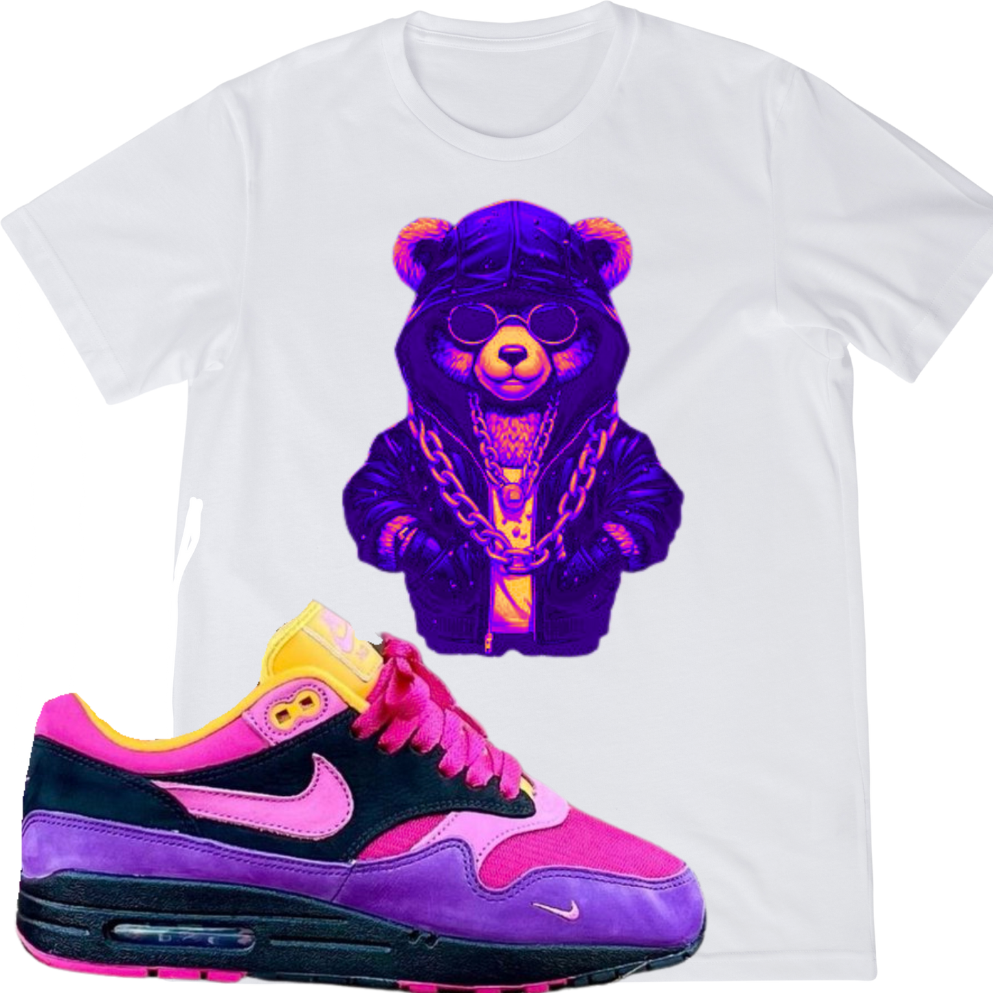 Kids "Psychedelic Bear" T-shirt Matches Purple Opulence AM1D Sneakers - The Tshirt Goat